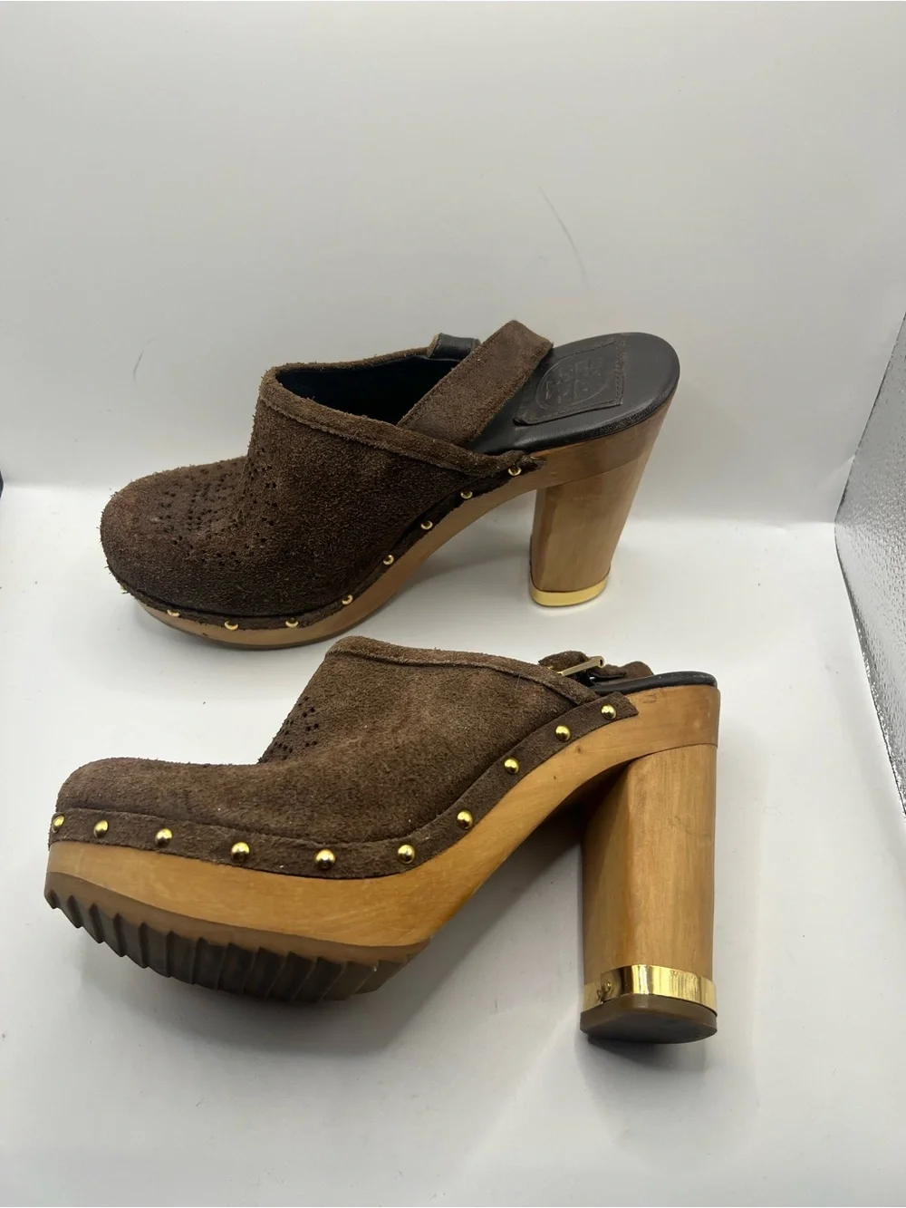 Tory Burch Brown Suede Brayden Slingback Clogs